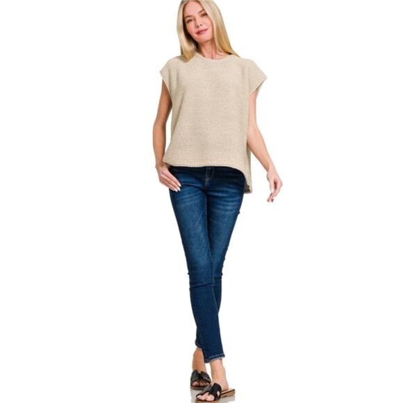 Zenana Oversized Crew Neck Sweater Vest - Picture 1 of 2
